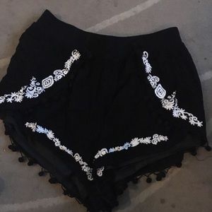 Black Emboridered Loose Shorts